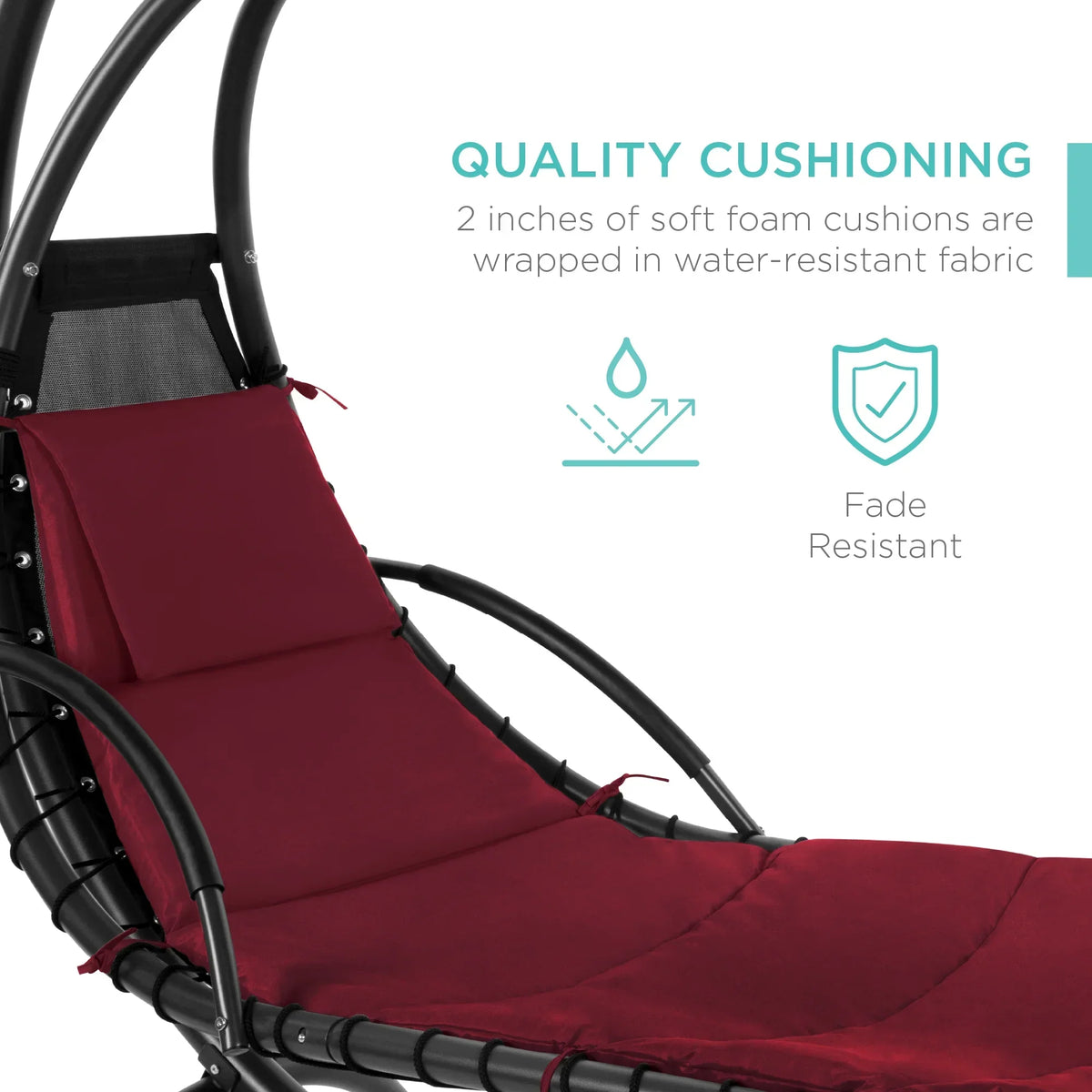 2026 NewBest Choice Products Hanging Curved Chaise Lounge Chair Swing for Backyard, Patio w/ Pillow, Shade, Stand - Teal