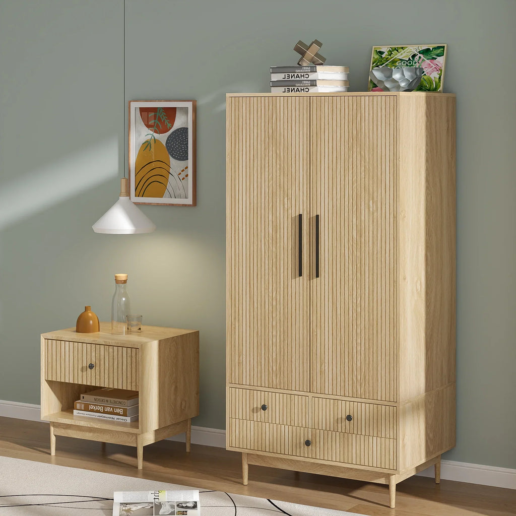 2026 NewArmoire Wardrobe Closet with 2 Doors, Wardrobe Cabinet with Hanging Rod and Drawers, Wooden Closet for Bedroom, White