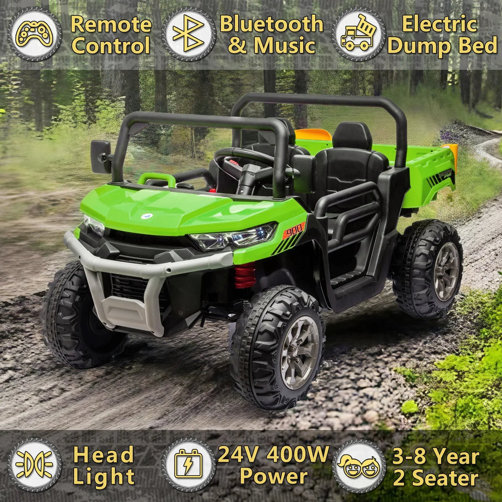 2026 NewXuanlur 24V 2 Seater Kids Ride on Car Truck, Ride on UTV W/ 2x200W Motor, 24 Volt Ride on Toys W/ Dump Bed/Shovel, Electric Car for Kids W/ Durable Tires, LED Light, Music, Remote Control, Black