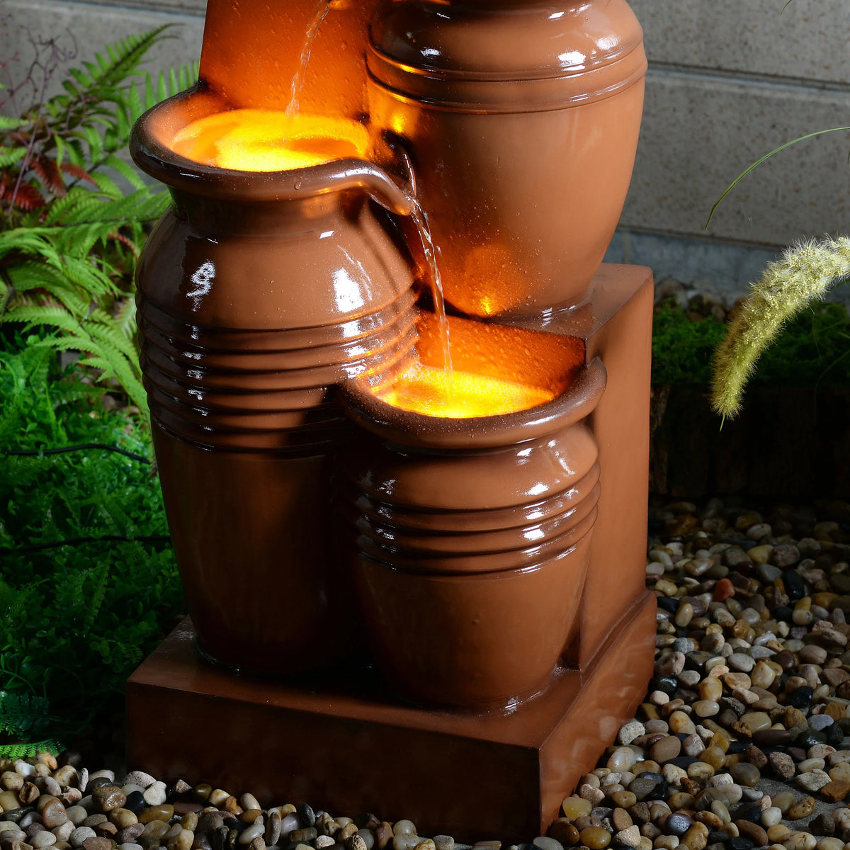 2026 NewTeamson Home 28.74" Solar Water Fountain with LED Lights, Navy
