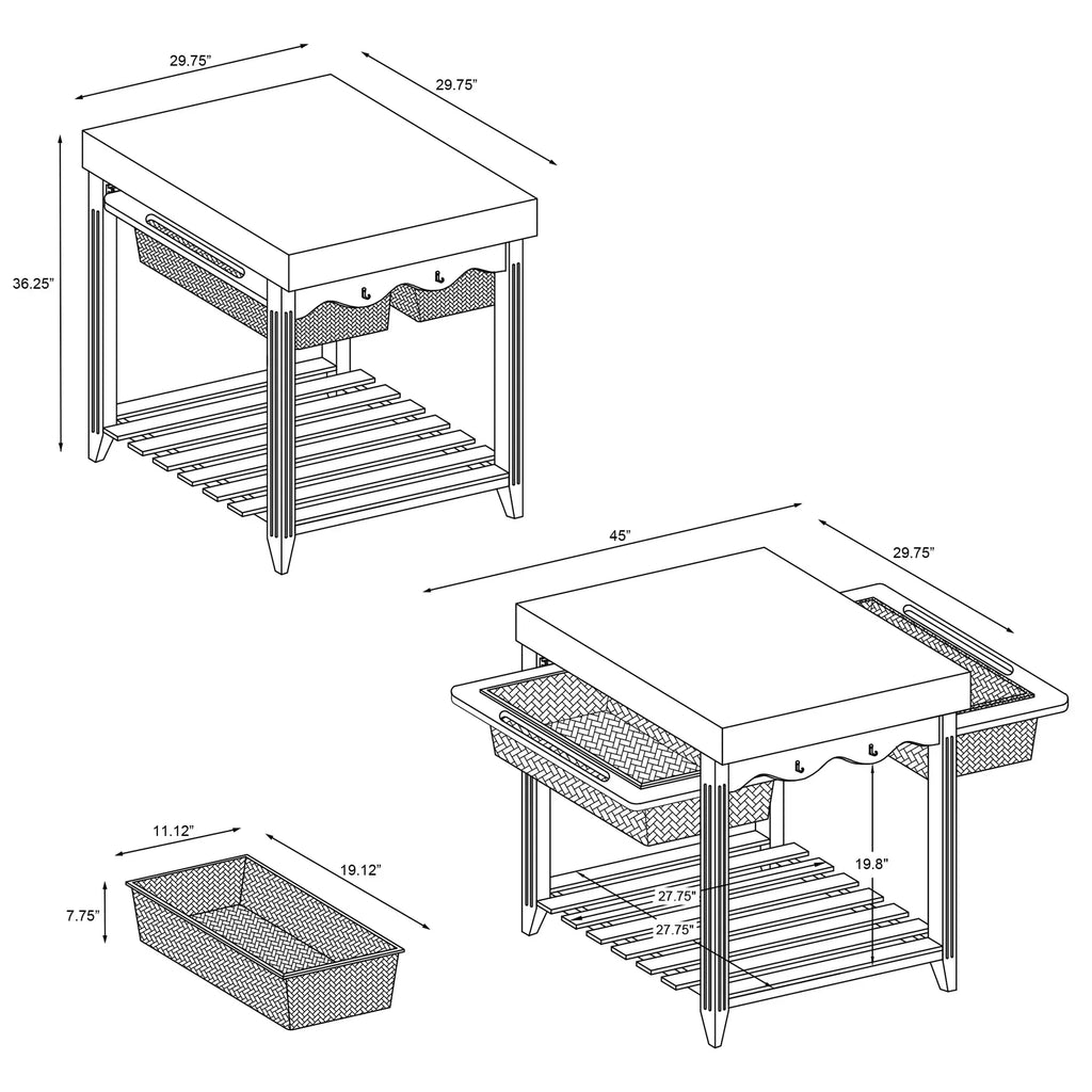 2026 NewKolton Square Kitchen Island, Black and Natural with Butcher Block Top