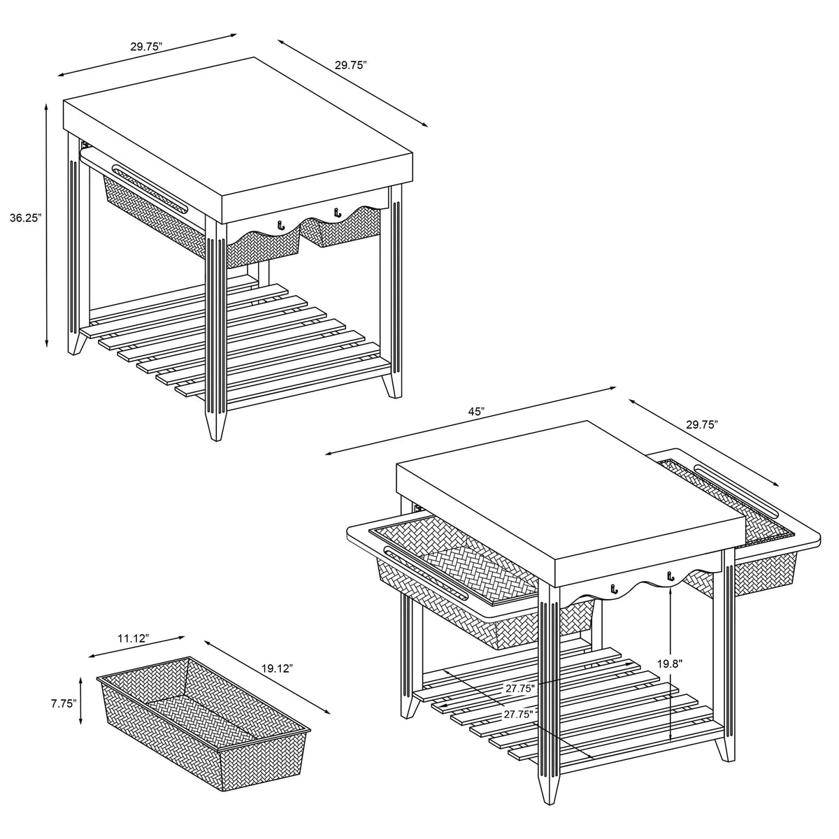 2026 NewKolton Square Kitchen Island, Black and Natural with Butcher Block Top