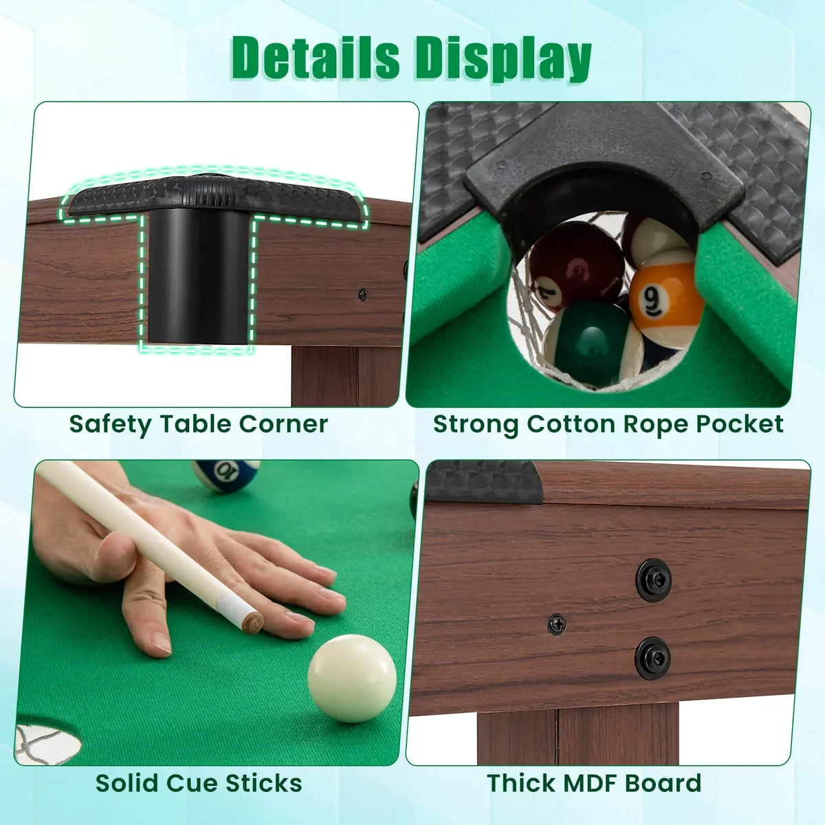 2026 NewCostway 48" Pool Table for Kids & Adults with Full Set of Balls 2 Cue Sticks 2 Chalks Green