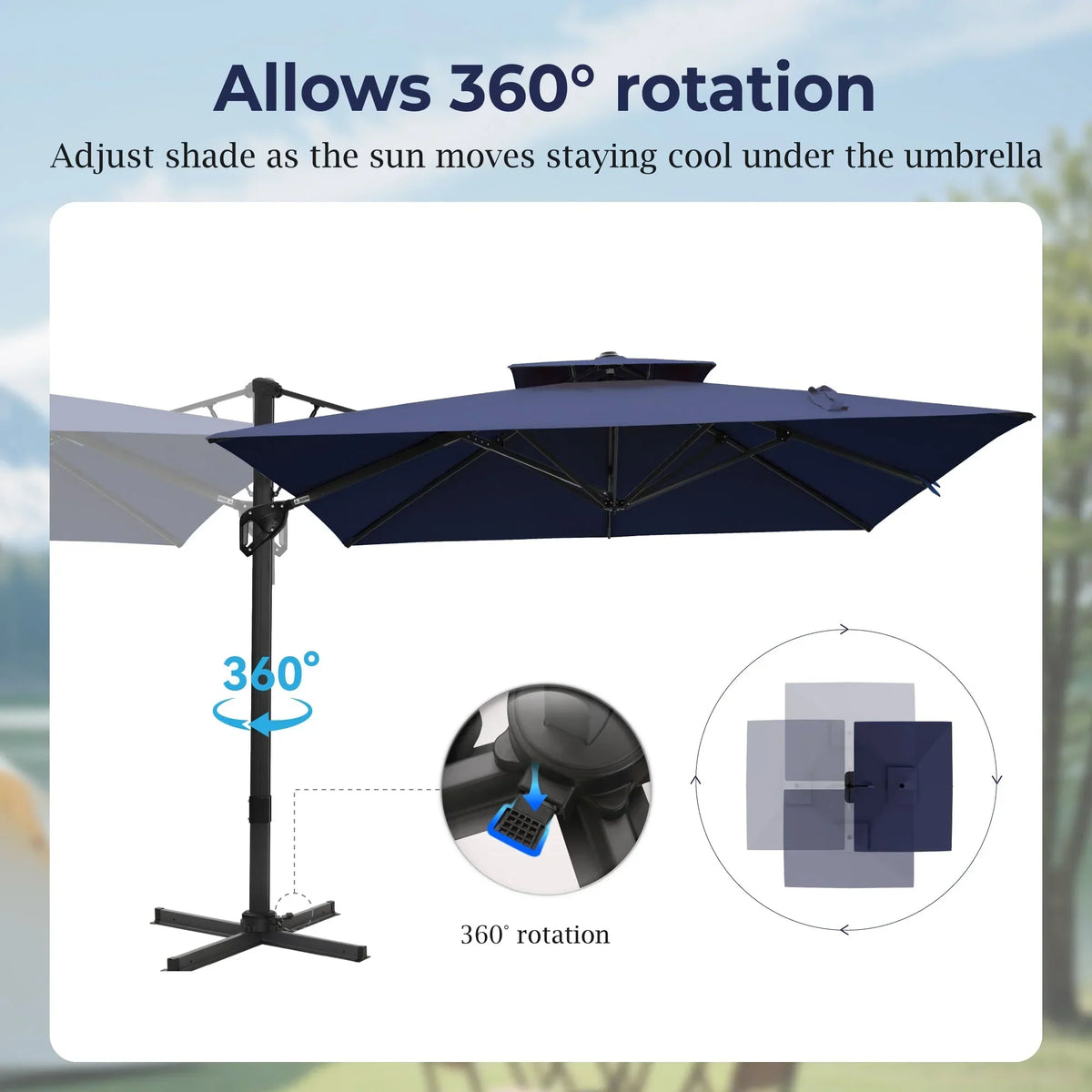2026 NewAlpha Joy 12x9ft Outdoor Patio Umbrella Large Rectangle Offset Cantilever Double Umbrella with 360°Rotation, Beige