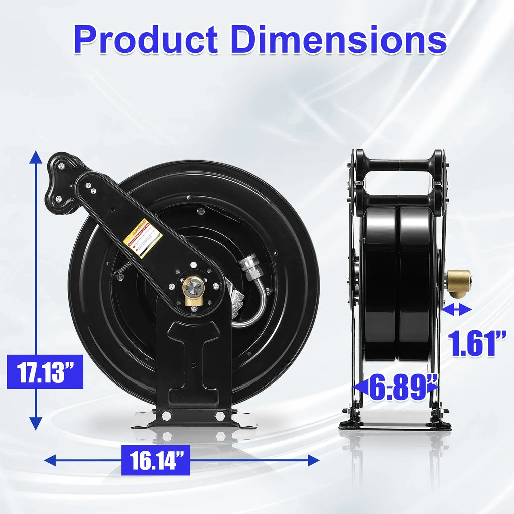 2026 NewAuto-Retractable Pressure Washer Hose Reel, 50FT x 3/8" Heavy Duty Steel Power Washer Hose Reel Dual Arm, 4000 PSI
