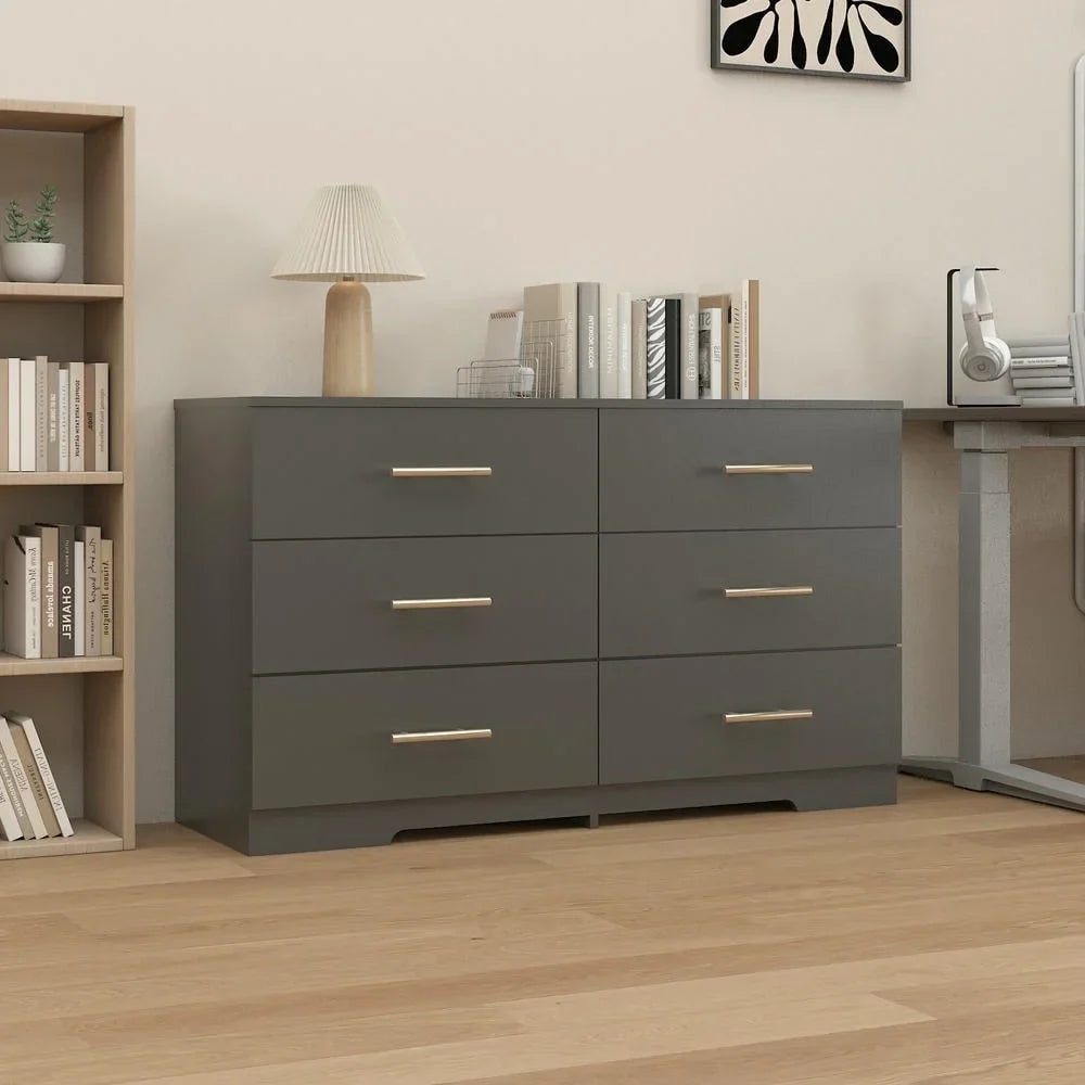 2026 NewKadyn Modern 6 Drawer Dresser Wood Cabinet,Dresser for Bedroom, Kitchen Storage Cabinet with Drawers, Chest of Drawers(Black)