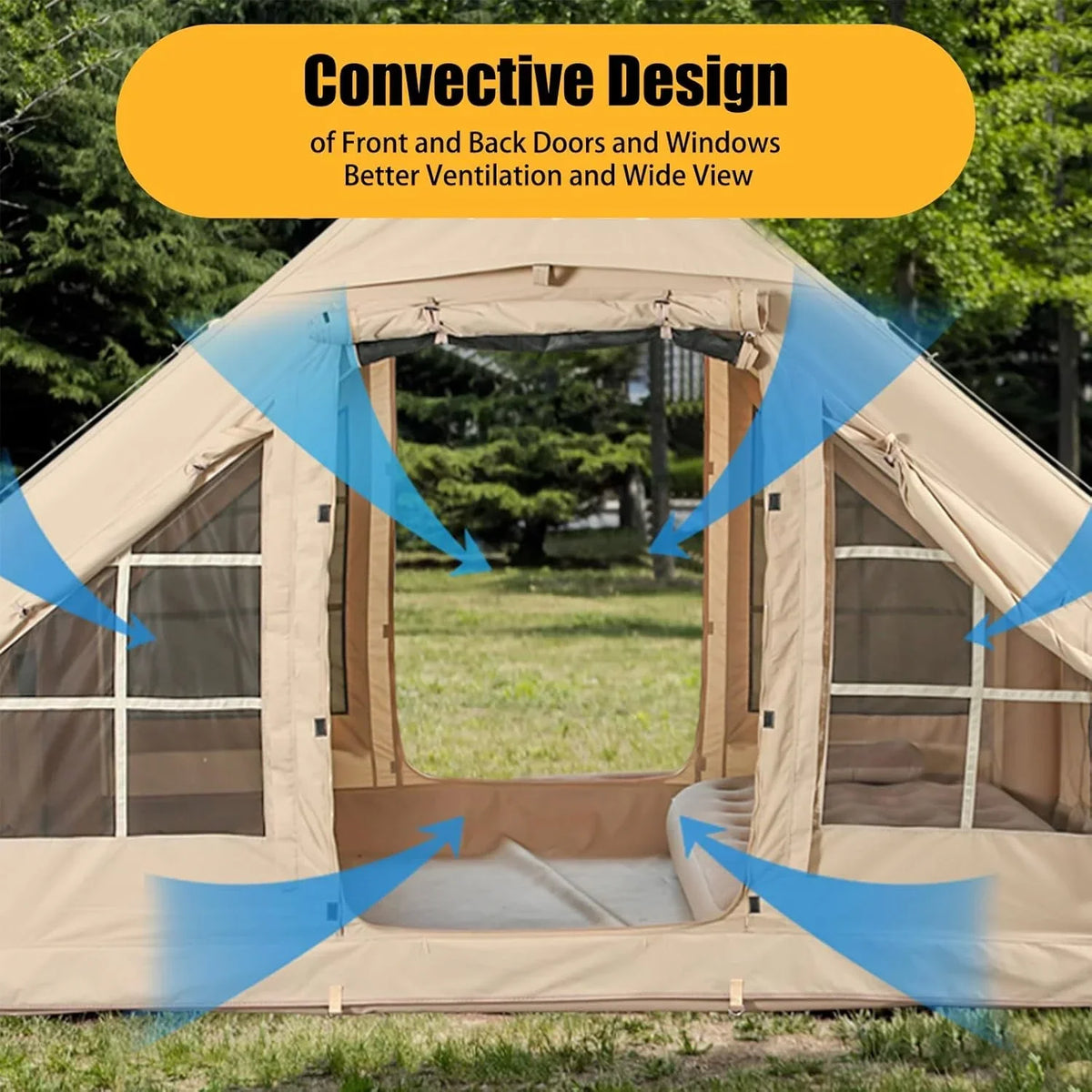 2026 NewInflatable Camping Tents With Hand Pump, Air Glamping Tents, Easy SetupWaterproofand Windproof Blow Up Tent, 4 Seasons Oxford Cabin Tent With esh &ChimneyWindow.