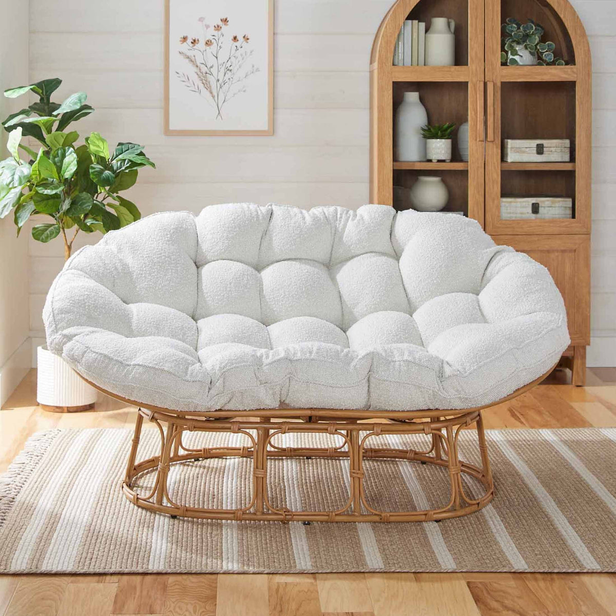 2026 NewBetter Homes & Gardens Double Papasan Accent Chair, Cream Boucle