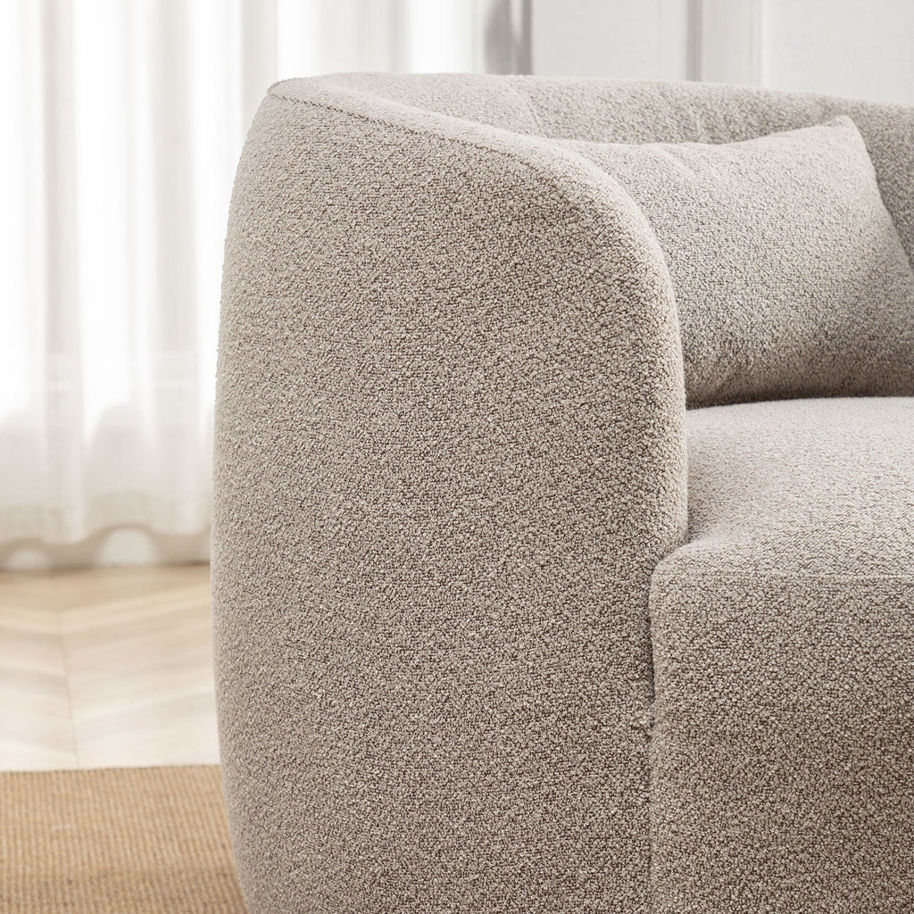 2026 New34" Wide Boucle Swivel Barrel Chair, No Assembly Round Upholstered Armchair Accent Chair Single Sofa Chair with Toss Pillow for Living Room and Bedroom, Taupe
