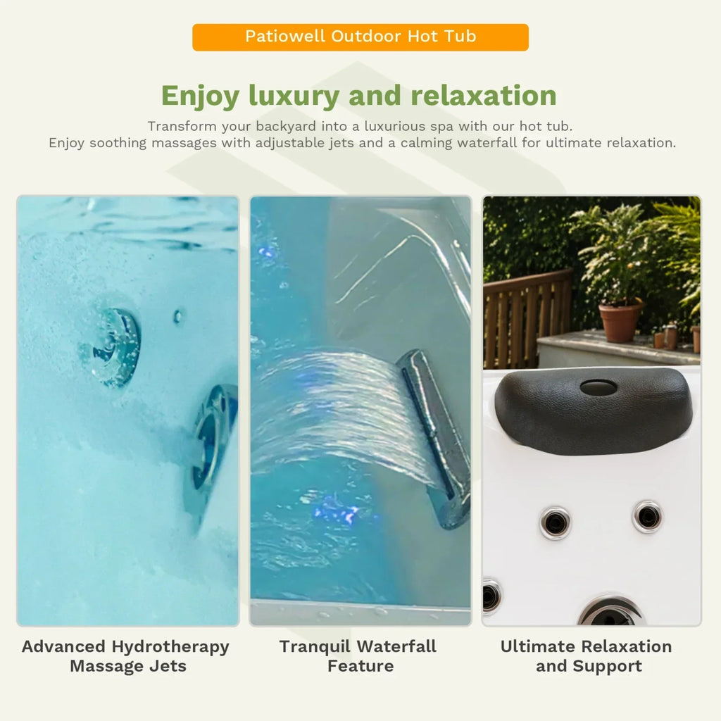2026 NewPatiowell 2 Person Home Spa Hot Tub for Outdoor, with 41pcs Massage Jets, LED lighting, Built-In Water Purification System, 900L, Black