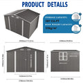 2026 New10 x 8 FT Outdoor Storage Shed, Large Metal Storage Shed, Lockable Door and Air Vent, Clear Window Garden Tool Shed for Bicycles, Tools, Lawnmowers, Backyards, Patios, Lawns - Gray