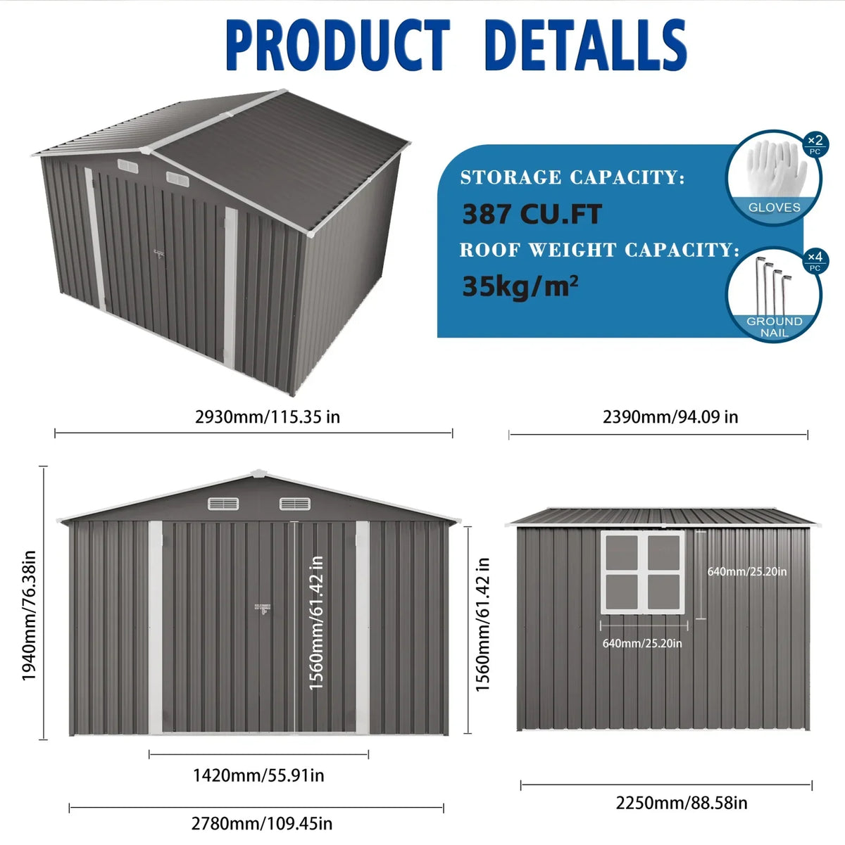 2026 New10 x 8 FT Outdoor Storage Shed, Large Metal Storage Shed, Lockable Door and Air Vent, Clear Window Garden Tool Shed for Bicycles, Tools, Lawnmowers, Backyards, Patios, Lawns - Gray