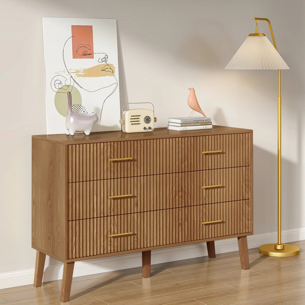 2026 NewFluted 6 Drawers Dresser, Wide Modern Chest of Drawers, 6 Drawer Double Dresser