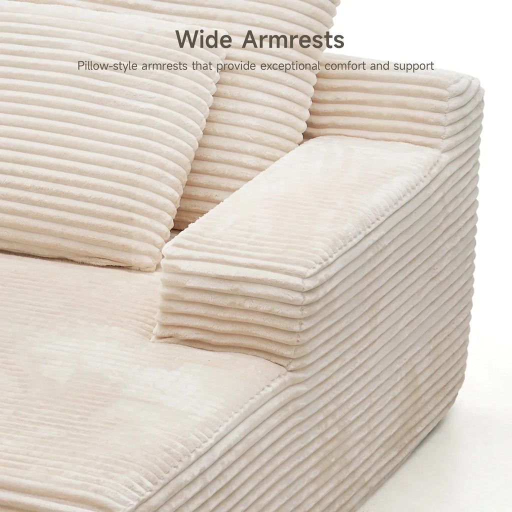 2026 New65" Corduroy Cloud Sleeper Chaise Lounge Chair, No Assembly Sofa Bed with Pillows, Beige