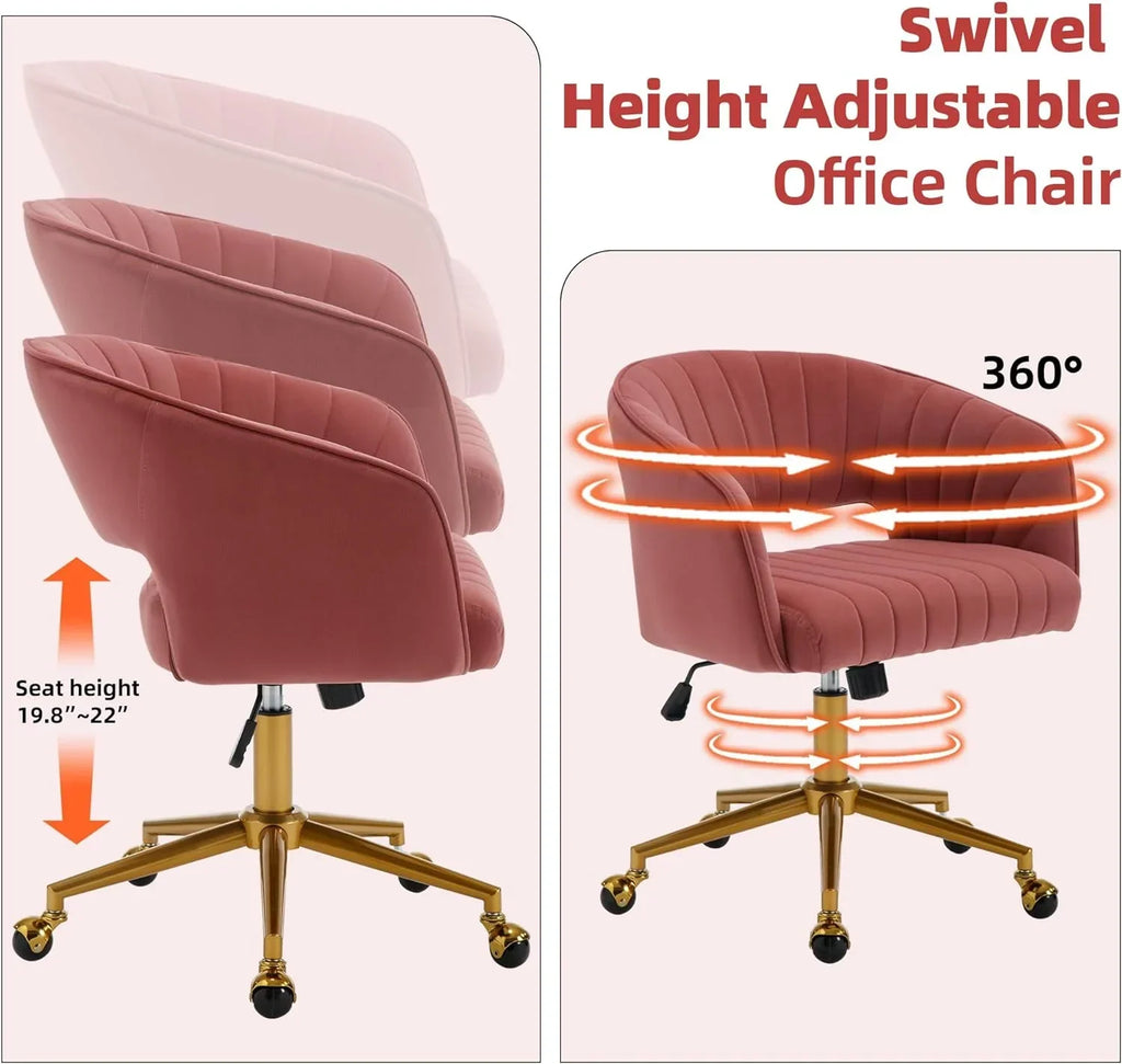 2026 NewWestice Home Office Desk Chairs, Velvet Task Chair, Height Adjustable Swivel Vanity Chair with Golden Base for Vanity Study, Living Room Computer Room, Beige