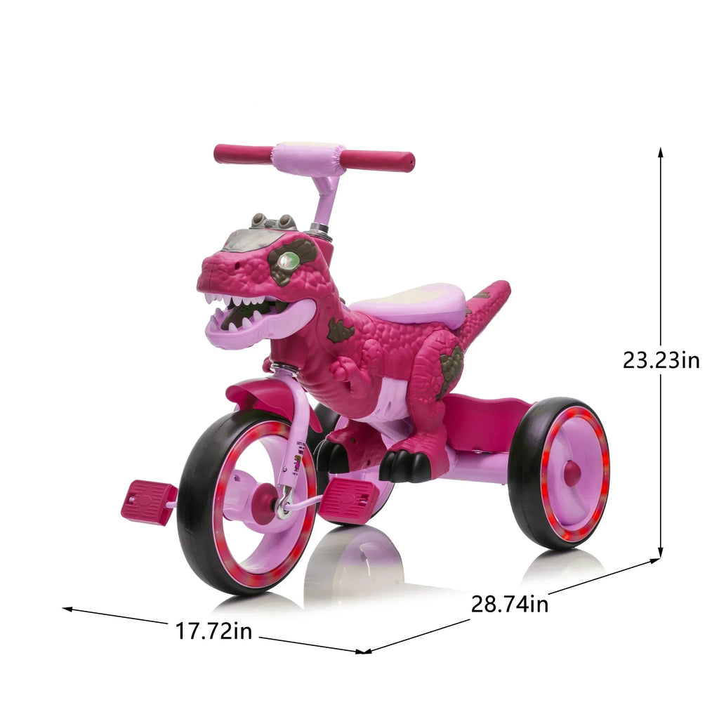 2026 NewXuanlur Kids Ride on Dinosaur Tricycle, Toddlers Kid Trike with Wide Flash Wheels, Anti-Slip Pedals, Rear Basket, Music & LED Lights, Toddler Bike Toys Gift for 3-6 Year Old Boys & Girls (Green)