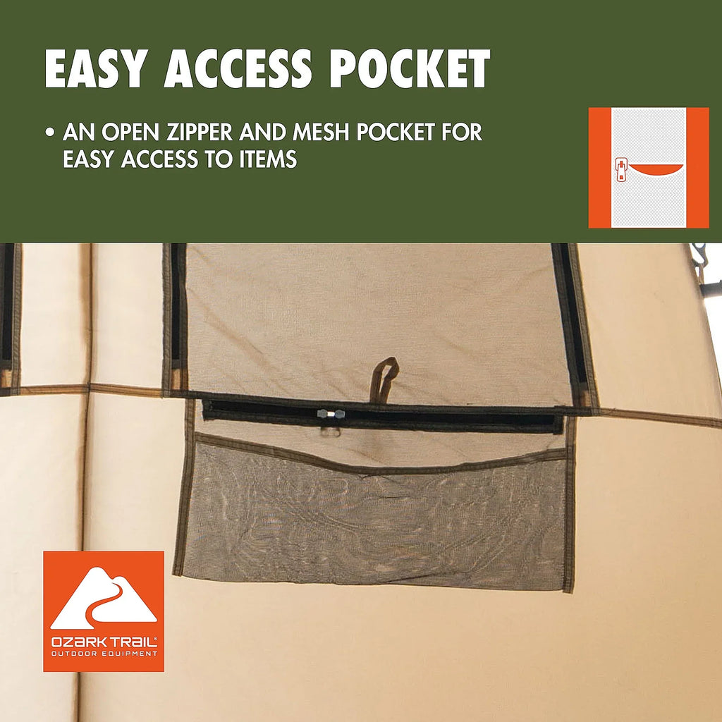 2026 NewOzark Trail 2-Room Shower & Utility Tent Combo Includes 5-Gallon Water Container, Easy Setup, Maximum Occupancy Is 2. Khaki Colour.
