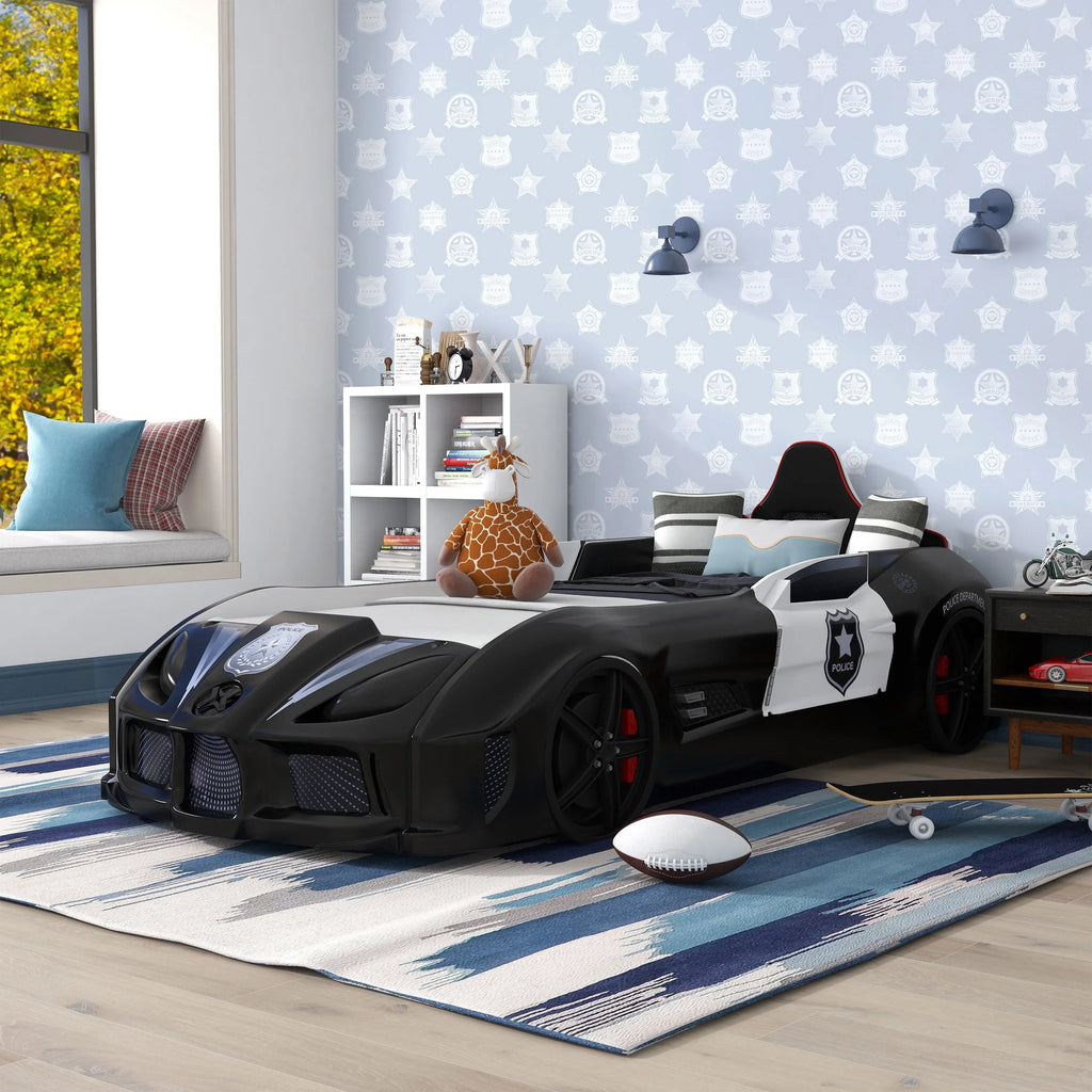 2026 NewFurniture of America Dash Kids Plastic Twin Race Car Bed with LED and Sound, White