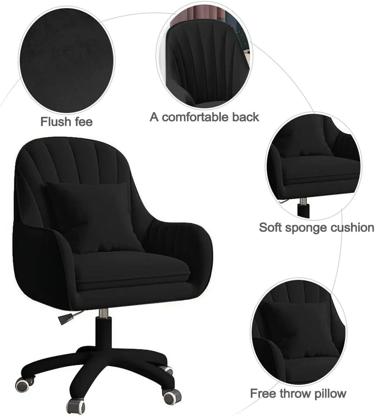 2026 NewHome Office Chair Computer Chair with Mid-Back Upholstered Modern Tufted Computer Task Chair Swivel Height Adjustable Velvet Accent Chair."White"