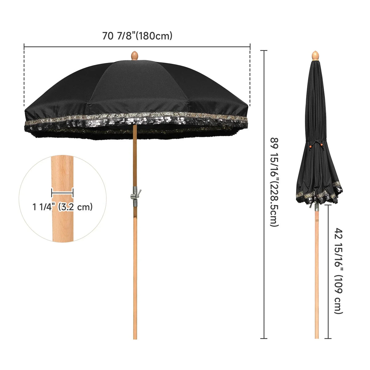 2026 NewLAGarden 6 Ft Fringe Patio Umbrella with Tassel Jazz Age Wood UPF50+ for Outdoor, Beige with gold tassel,Model: JZ6-01