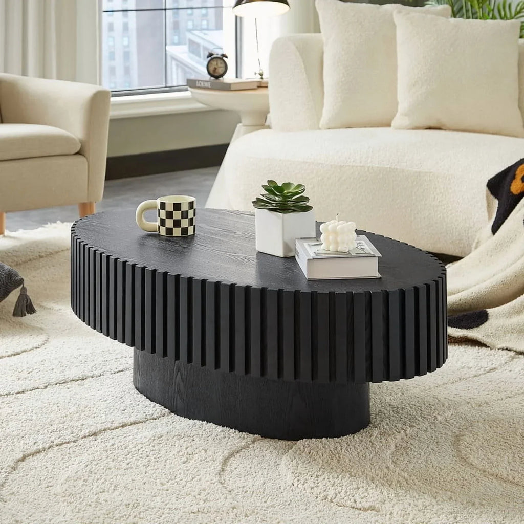 2026 NewFFH 43.7 inch Oval Coffee Table for Living Room,Handcraft Rustic Corner Coffee Table Nature Wood Relief Sturdy Pedestal for Apartmen,Side Table Centre Table,Nature Wood