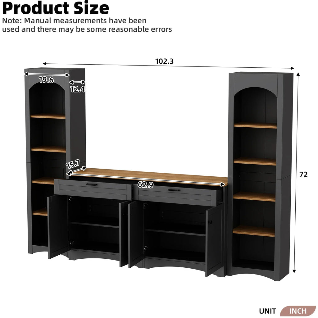 2026 New72"h Pantry Pair, 2, Adjustable Shelves,, Black Finish 2 Bookcase, Cabinet With Vintage Style