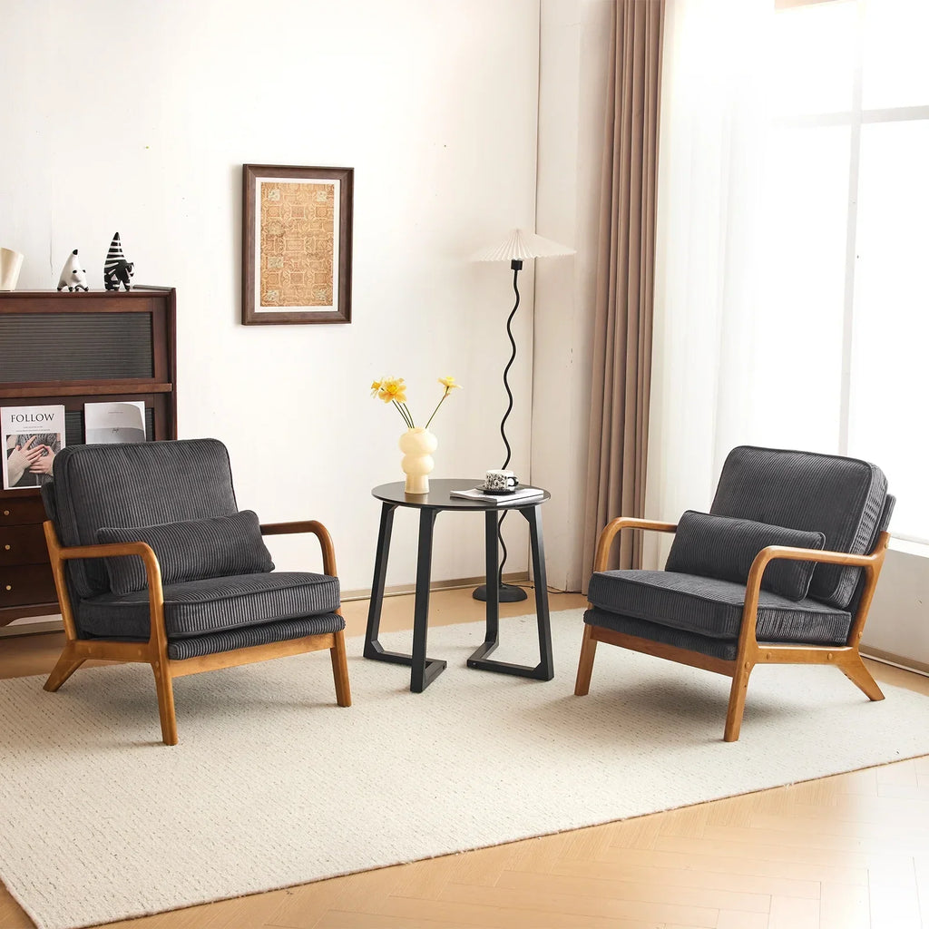 2026 NewKtaxon Accent Chair Corduroy Upholstered Armchair, Reading Club Chair with Pillow and Solid Wood Frame for Living Room Bedroom Furniture Off White