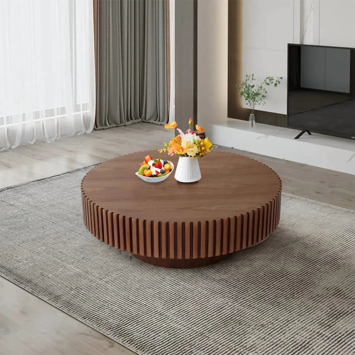 2026 NewFFH 43.7 inch Oval Coffee Table for Living Room,Handcraft Rustic Corner Coffee Table Nature Wood Relief Sturdy Pedestal for Apartmen,Side Table Centre Table,Nature Wood
