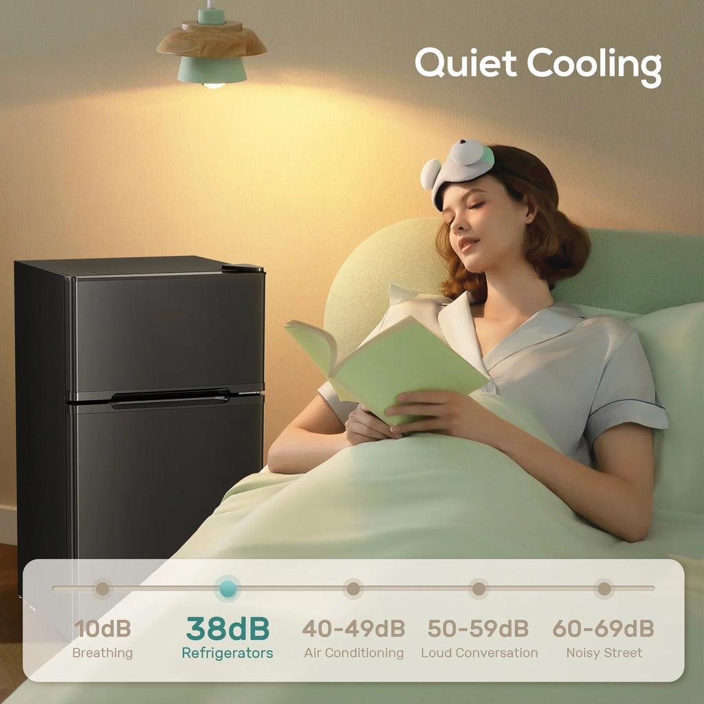 2026 NewAuseo 3.1 Cu.Ft Double Door Mini Fridge with Freezer, Compact Retro Refrigerator for Dorm, Office, Bar, Bedroom, Black