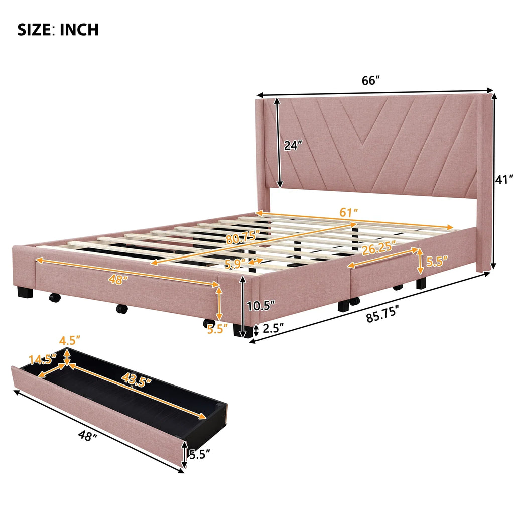 2026 NewSesslife Queen Bed Frame with Storage, New Upgraded Linen Upholstered Platform Bed with 3 Drawers, Queen Size Storage Bed with Headboard and Wooden Slats, No Box Spring Needed, Holds 500lbs, Beige