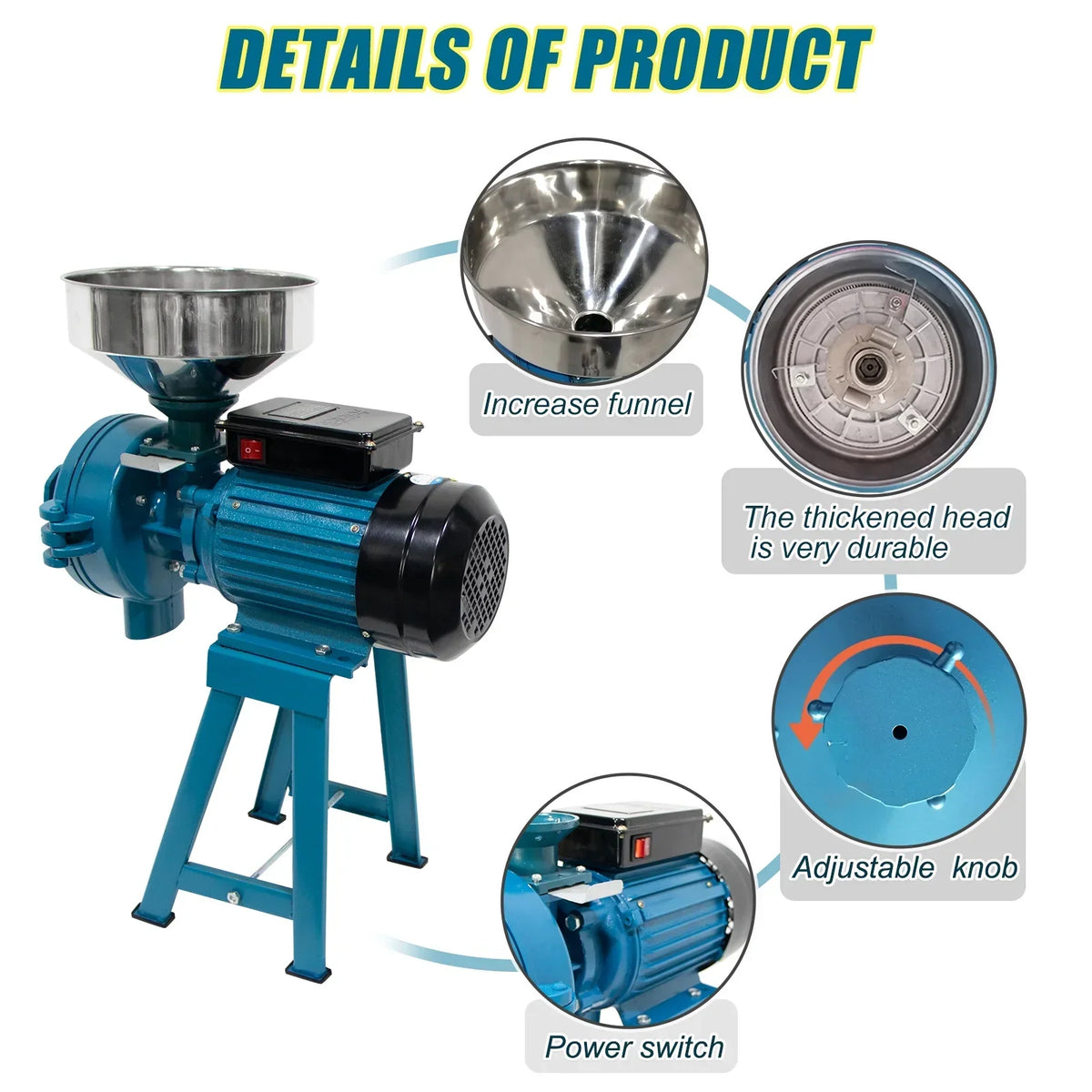 2026 NewNAIZEA 3000W Electric Grain Mill, 110V Corn Grinder, Heavy Duty Commercial Feed Mill, Wet Dry Cereals Grinder