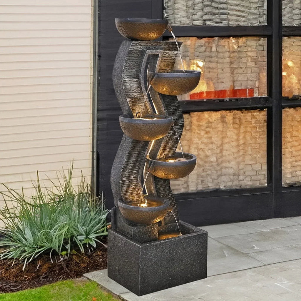 2026 New6-Tiered Garden Water Fountains Large Outdoor Fountains and Waterfalls with Light for Patio Yard Porch Pool Decor