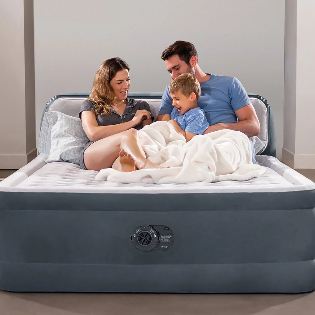 2026 NewIntex: Dura-Beam Deluxe: Ultra Plush Headboard Airbed - Queen - Gray, 18" Inflatable Mattress, Built-In Pump, Fiber-Tech, Carry Bag, 600lb Cap 64447ED