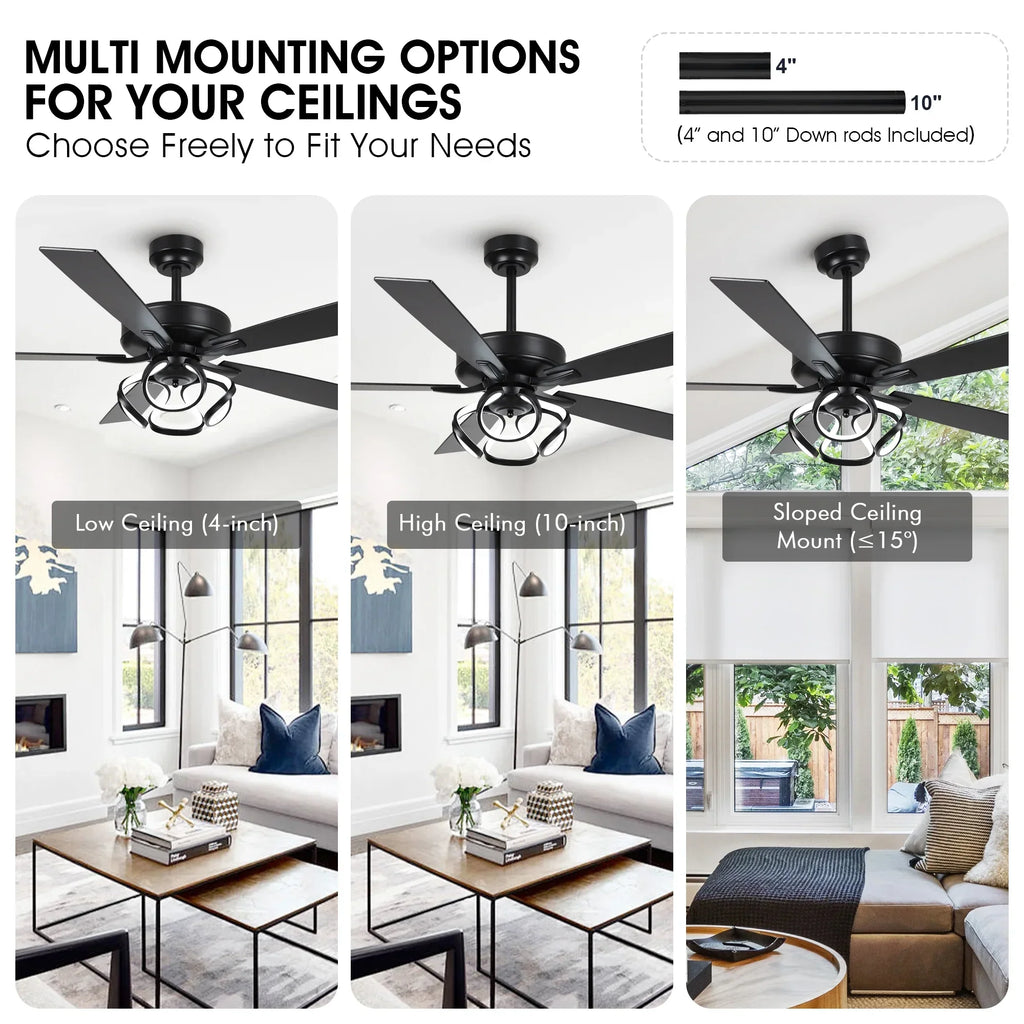2026 NewParrot Uncle 52-Inch Contemporary Chrome Ceiling Fan with Integrated LED Lights and Remote Control