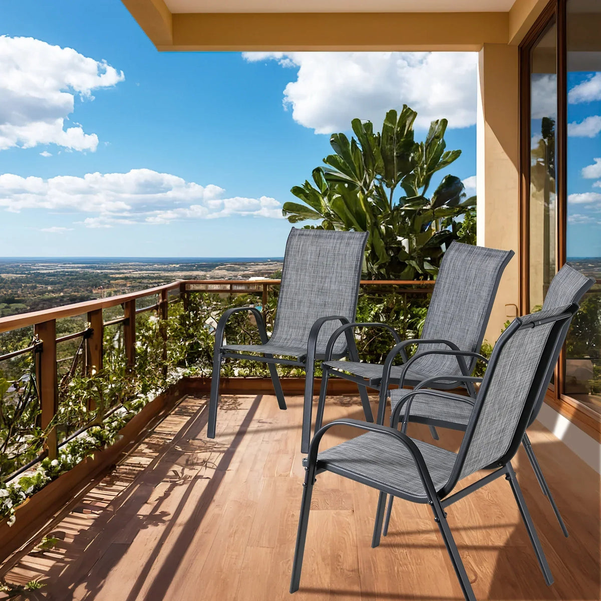 2026 NewArlopu 8Pcs Patio Dining Chairs Outdoor Stackable Armrest Chairs for Lawn Garden Backyard
