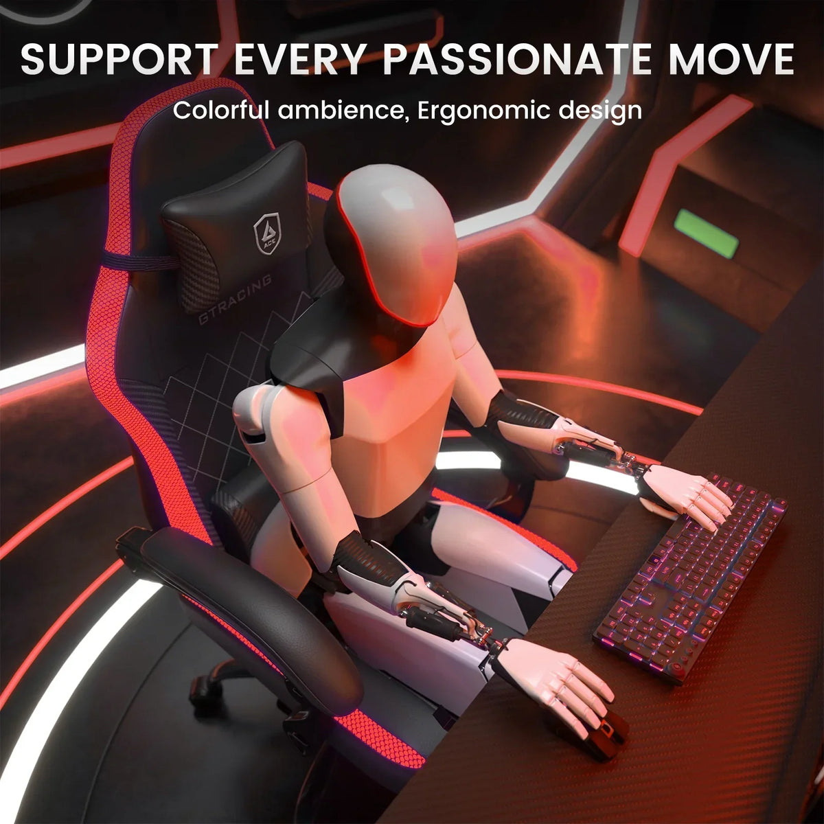 2026 NewGTRACING RGB Ergonomic Gaming Chair with Massage, LED Lights, Footrest, Lumbar Support and Backrest, Black
