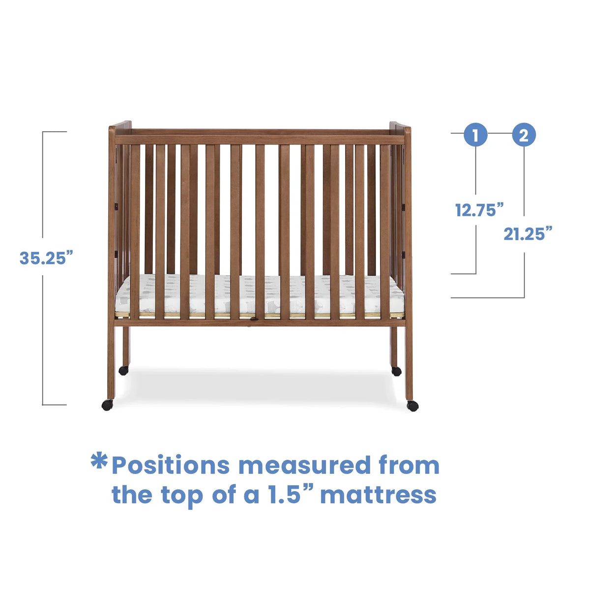 2026 NewDelta Children Lee Portable Folding Mini Crib with 1.5-Inch Mattress - Greenguard Gold Certified, Bianca White