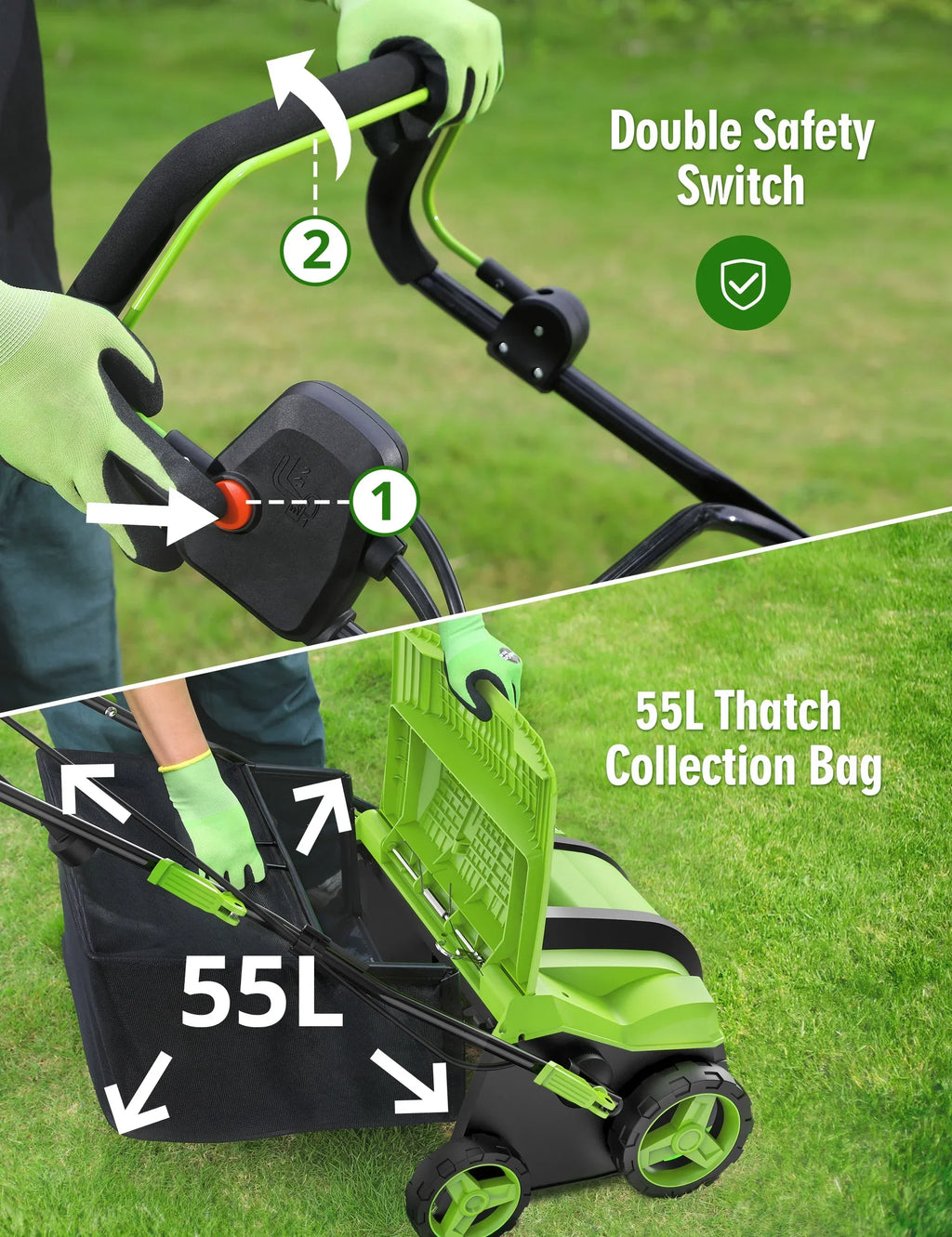 2026 NewSWIPESMITH 16" 15 Amp Electric Dethatcher Scarifier, Lawn with 5-Position Depth Adjustment, 14.5 Gal Removable Thatch Collection Bag, Quick-Fold, Keeps Health