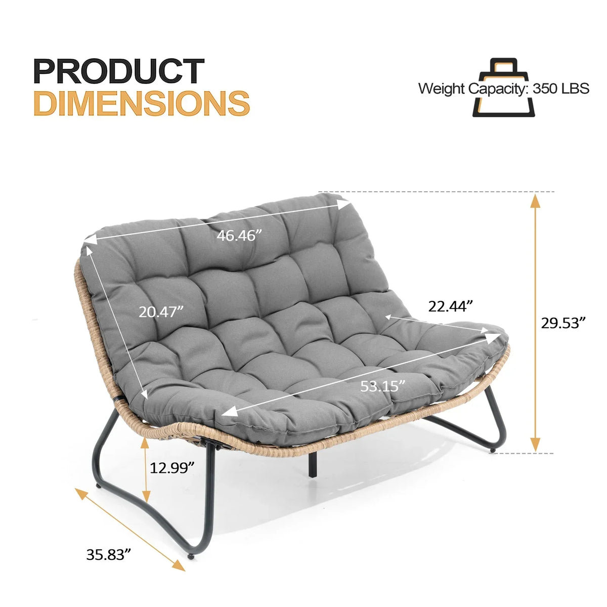 2026 NewCrestlive Products Patio Loveseat, All-Weather Rattan Large Furniture with Soft Cushions, Outdoor Loveseat for Balcony, Poolside, Backyard (Beige)