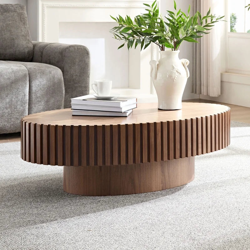 2026 NewFFH 43.7 inch Oval Coffee Table for Living Room,Handcraft Rustic Corner Coffee Table Nature Wood Relief Sturdy Pedestal for Apartmen,Side Table Centre Table,Nature Wood