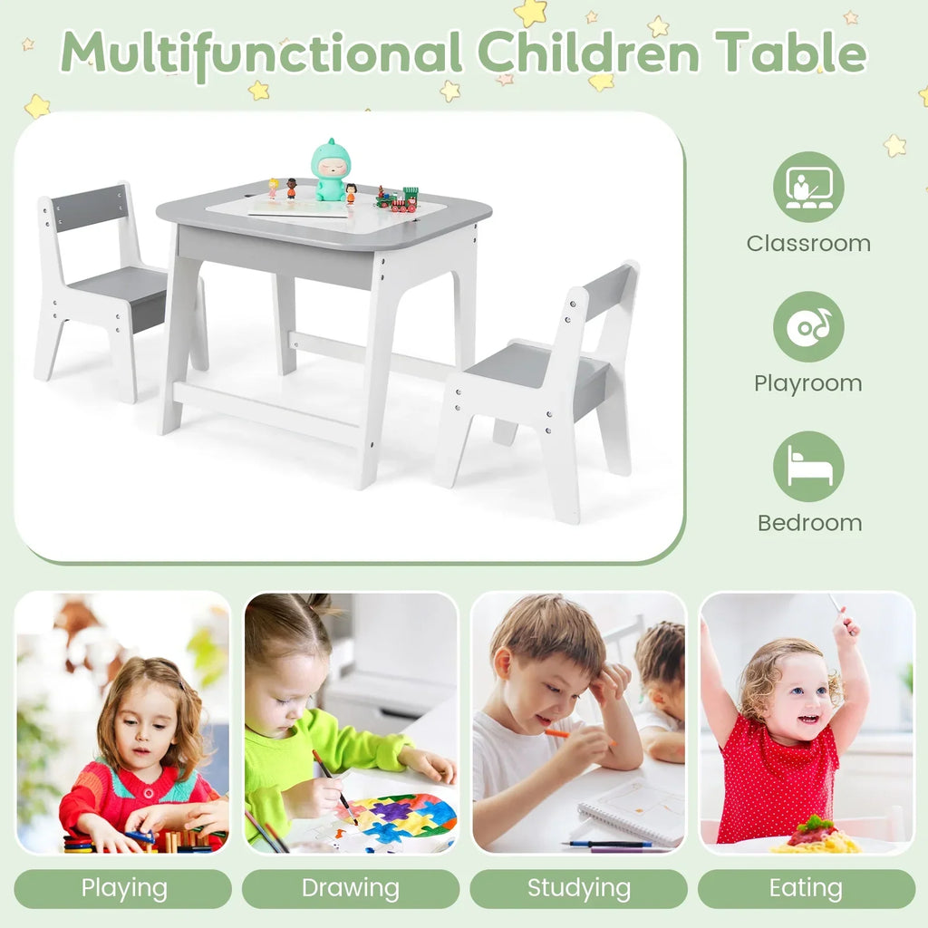2026 NewOLAKIDS Kids Table and Chair Set, 3 in 1 Wooden Activity Table with Removable Tabletop, Blackboard and Whiteboard for Toddlers Arts Crafts Drawing Reading Playing, Playroom Nursery (Natural)