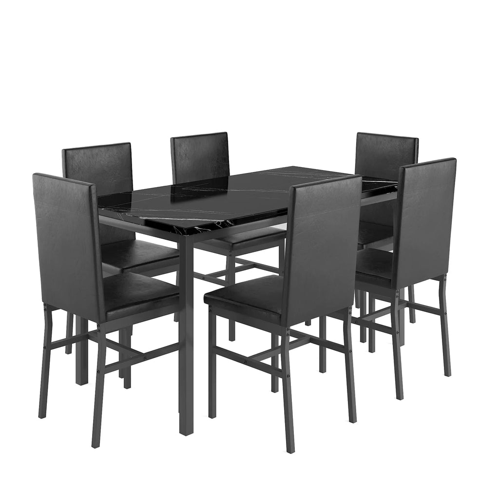 2026 NewDining Table with 6 High-back Upholstered Chairs, Modern Dinette Set, Dining Table and Chairs Set for 6 Persons, Small Home Kitchen Dining Table Set, Ideal for Apartment Breakfast Nook Bar, B1470