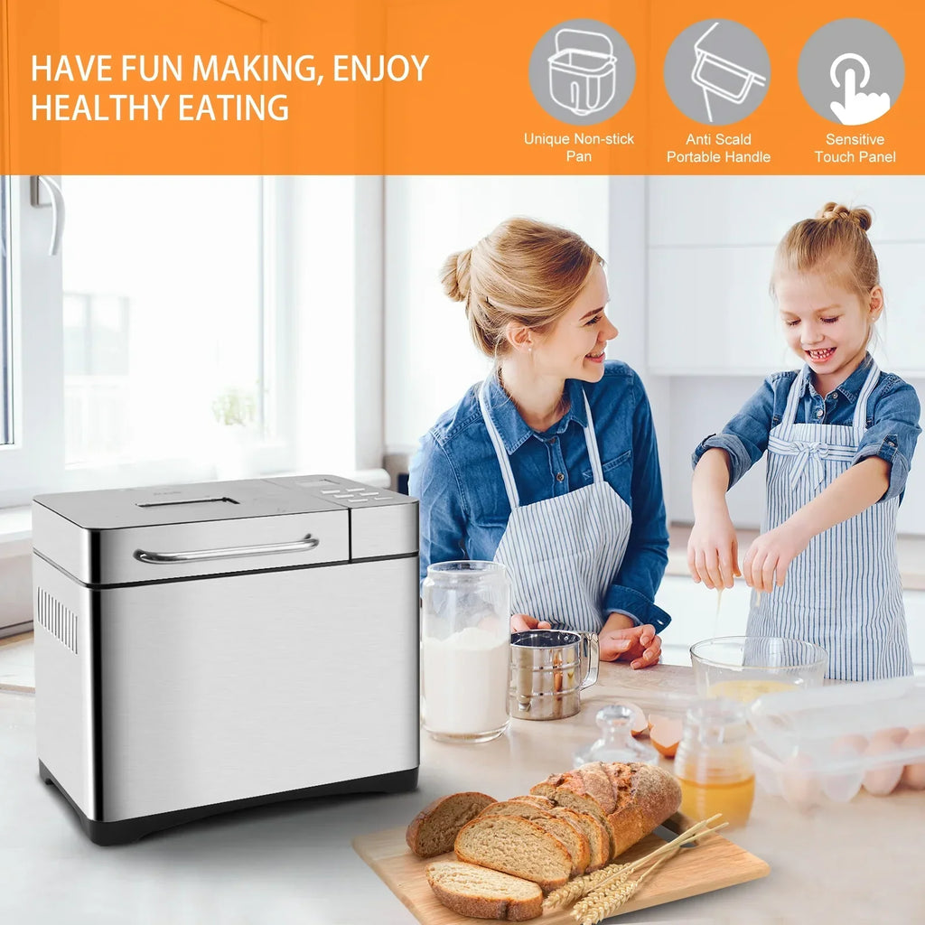 2026 NewKBS 19-in-1 2LB Bread Maker Machine Fully Automatic LCD Display，Stainless Steel Model# 013