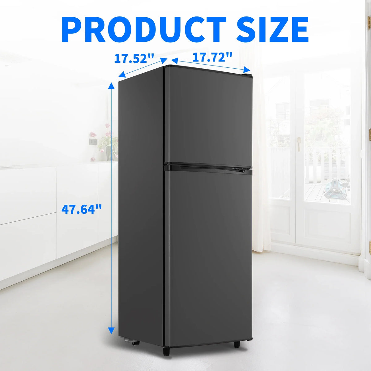 2026 New4.5 Cu.ft Compact Refrigerator 2 Door with Freezer,7 Adjustable Thermostat & 4 Removable Glass Shelves,Large Size Refrigerator for Garage/Bedroom/Kitchen/Apartment and Office,Grey