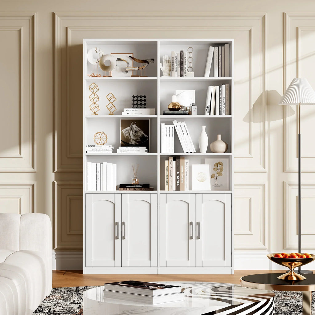 2026 NewHomfa 73" Tall Bookcases with Doors, 8 Cubes 6-Tier Double Row Bookshelf, White Bookcase for Living Room Home Office