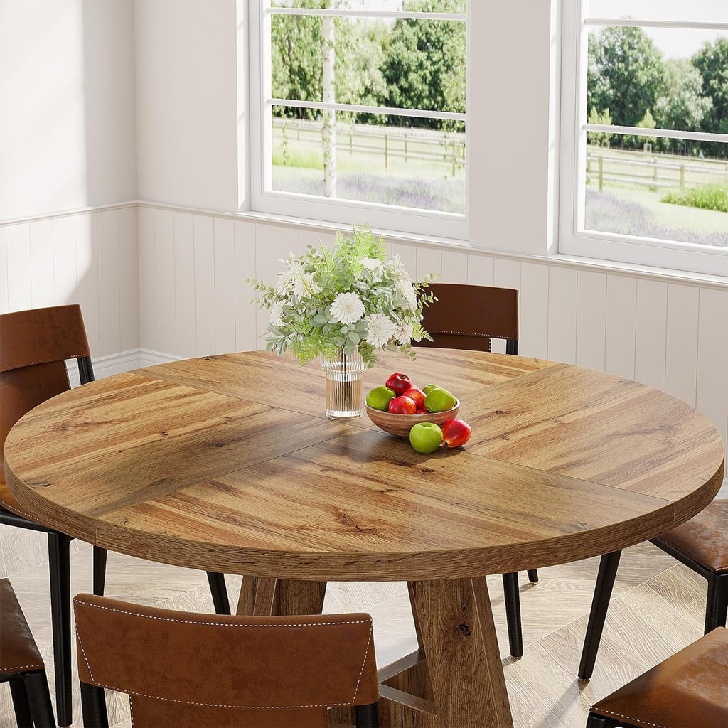 2026 NewTribesigns Round Dining Table for 4, Grey Kitchen Table 47 Inch Farmhouse Wood Kitchen Dinning Table for Kitchen Living Room
