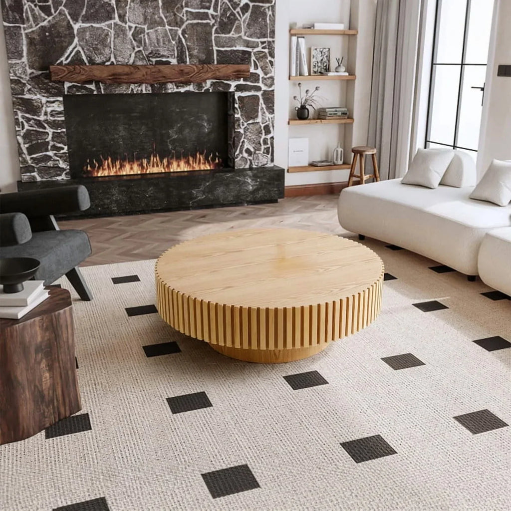 2026 NewFFH 43.7 inch Oval Coffee Table for Living Room,Handcraft Rustic Corner Coffee Table Nature Wood Relief Sturdy Pedestal for Apartmen,Side Table Centre Table,Nature Wood