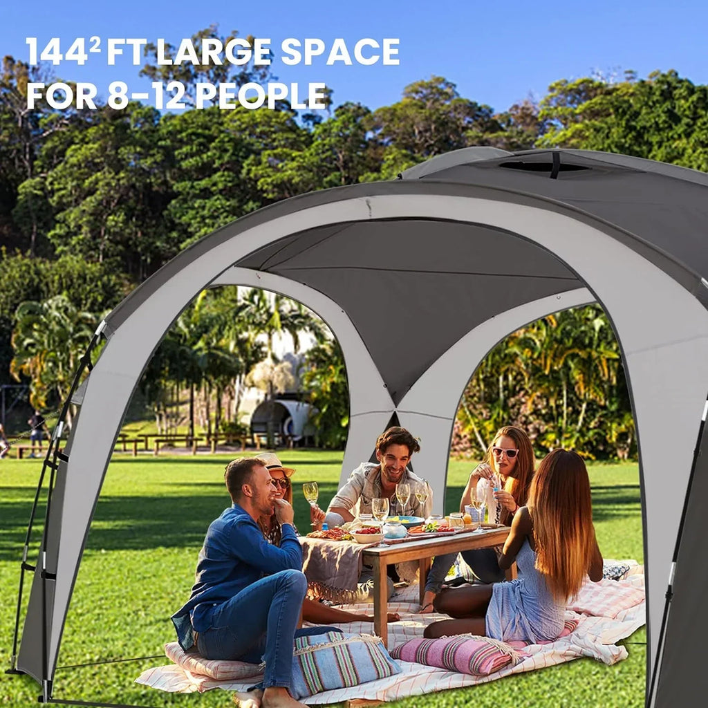 2026 NewUNP Easy Beach Tent 12 X 12ft Pop Up Canopy UPF50+ Tent with Side Wall, Ground Pegs, and Stability Poles, Sun Shelter Rainproof, Waterproof for Camping Trips, Backyard Fun, Party Or Picnics (Gray)