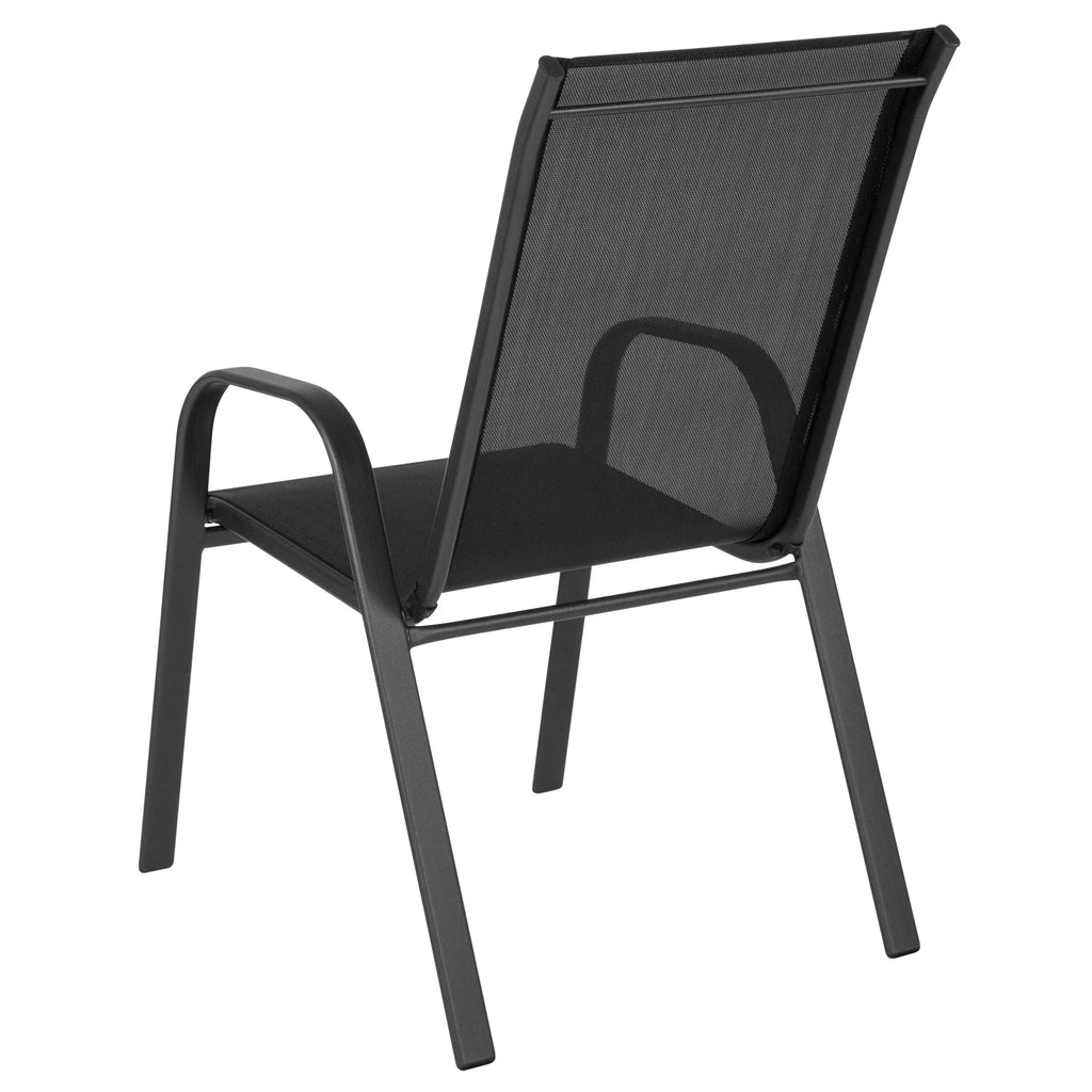 2026 NewBizChair 5 Pack Black Outdoor Stack Chair with Flex Comfort Material and Metal Frame