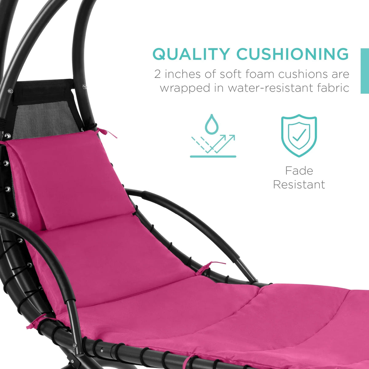 2026 NewBest Choice Products Hanging Curved Chaise Lounge Chair Swing for Backyard, Patio w/ Pillow, Shade, Stand - Teal